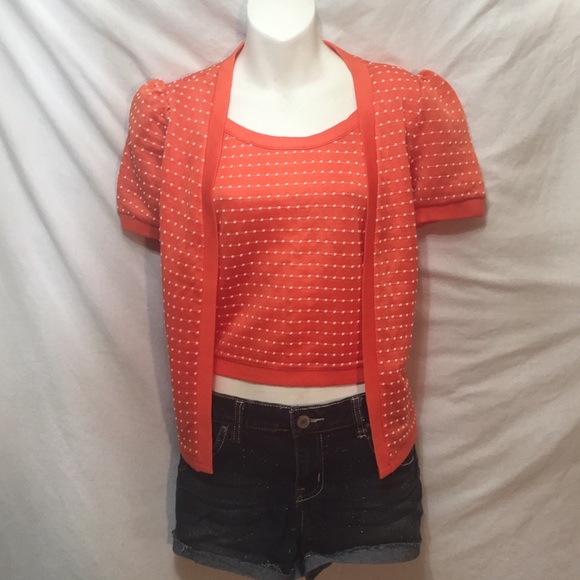 Vintage Tops - Vintage 70s Tangerine Orange polkadotted top S/M